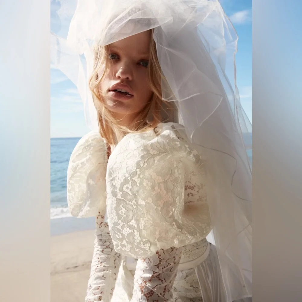 NWT For Love & Lemons Colette Lace Bow Bridal Dress With Train - Picture 9 of 14